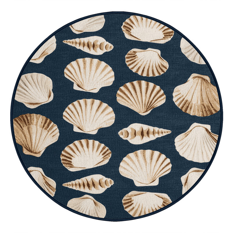 Washable Shell Clusters Hawaiian Area Rug, Round 4'