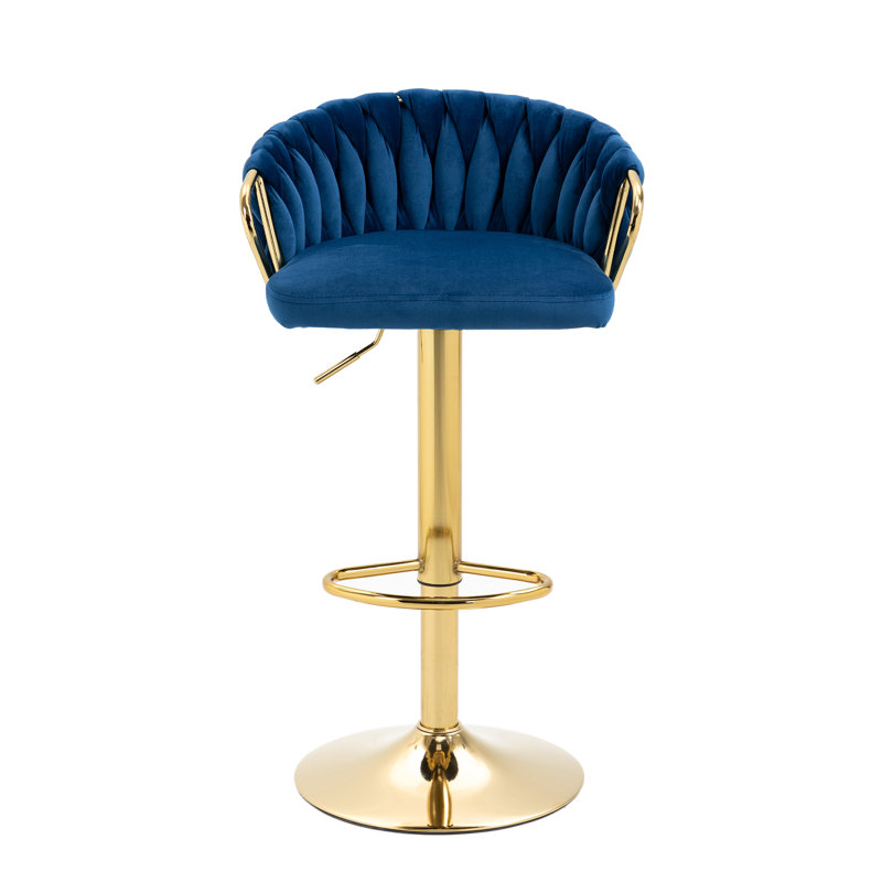 Swivel Upholstered and Velvet Bar Stool, Navy Blue