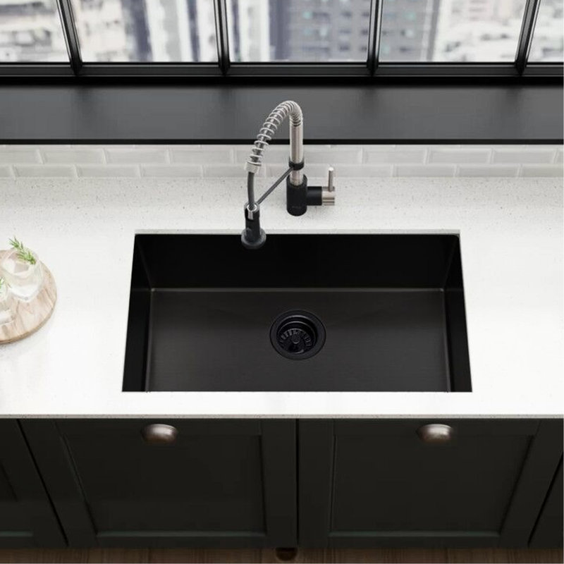 Gunmetal Black Kitchen Sink, 32X19 Inch, 16 Gauge Stainless Steel, Single Bowl, Elegant And To Impact Wear