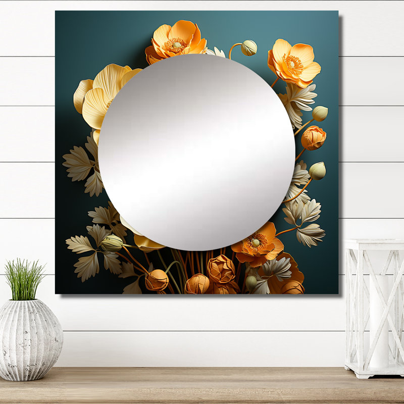 Breneshia - Yellow Buttercups Realistic Radiance I Buttercups Square Living Room Wall Mirror Art, 36" x 36"