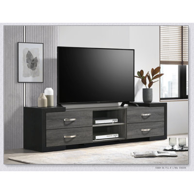 1Pc TV Stand Contemporary Open Shelves Brushed Metal Handles Entertainment Console Wooden Living Room Furniture