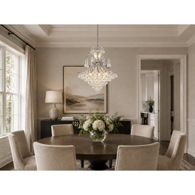 15-Light Chrome Chandelier With Clear Hanging Crystals