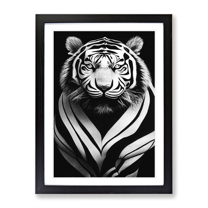 Monochrome Tiger No.7 - Wall Art, Black Framed, 46cm H x 34cm W x 2cm D