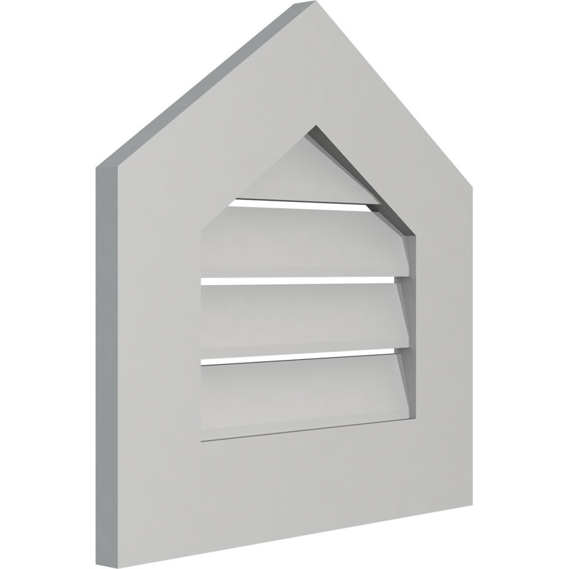 Peaked Top Surface Mount Signature Urethane Functional Gable Vent 4/12 Pitch, Primed Tan, 26" H x 14" W x 1" D, 4/12