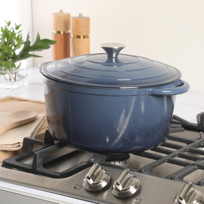 Faitout en fonte émaillée Gibson Home 7 pte avec couvercle - rond, allant au four jusqu'à 500 ° F, idéal pour la cuisson du pain et les ragoûts - bleu marine dégradé