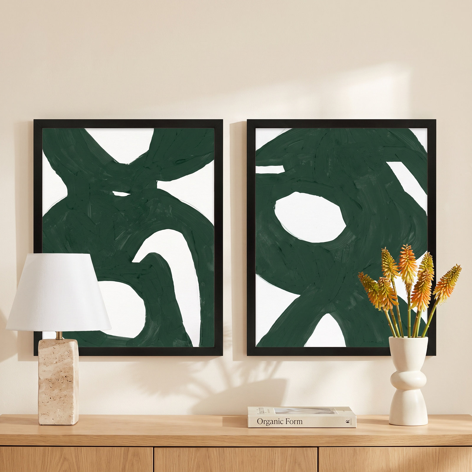 Goodall "Green Harmony" 2-Piece Painting Set, 20" H x 16" W, Black Framed