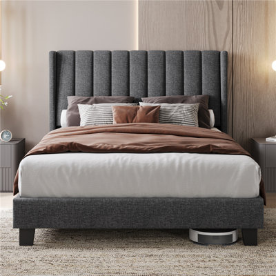 Upholstered Bed Frame with Channel Tufted Headboard