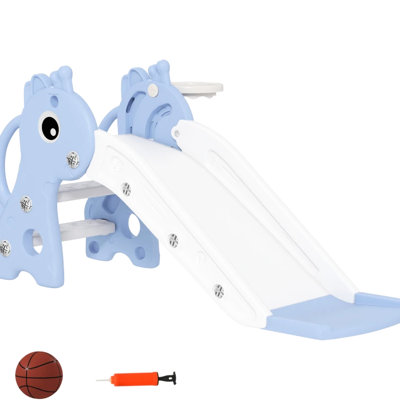 Glissade autoportante, jeu sur le thème de la girafe, 3 étapes, grimpeur à glissière, cerceau, construction, espacement antidérapant, mains courantes latérales, 1 an et plus, bleu et blanc, installation simple, entretien facile avec le concept,