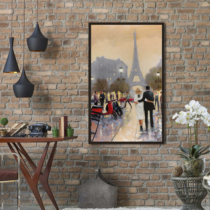 Paris Stroll par - Peinture, Cadre flottant espresso, H 63,5 po x l 39,5 po x P 2 po