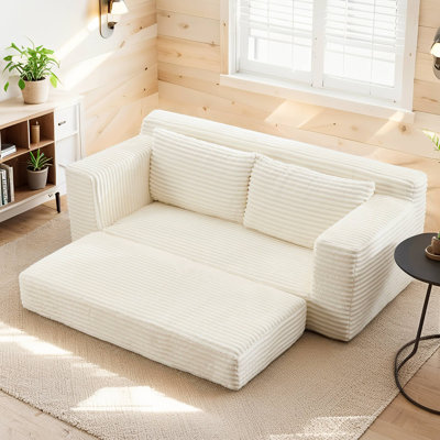 Canapé avec causeuse avec mousse à mémoire de forme et structure en acier - sans assemblage, conception convertible 2-en-1, tissu en velours côtelé - canapé compact pour les petits espaces, les appartements, le bureau à domicile et la chambre à coucher
