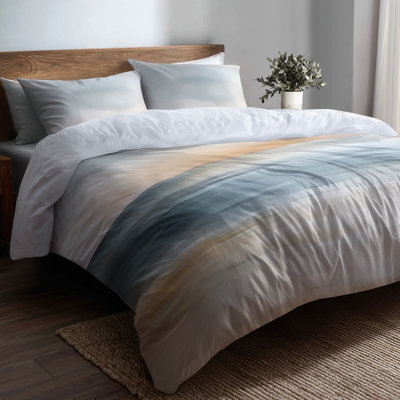 Calm Ocean Horizon, Waves Beauty II Bedding Set of 3 - Calm Sea Bedding Set