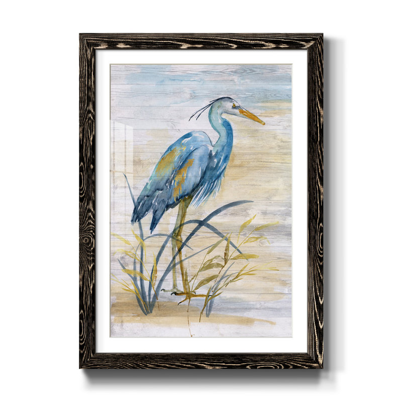 Blue Heron I - reproduction d'art, Papier encadré noir, H 37,5 po x l 27,5 po x P 1,5 po, Blanc