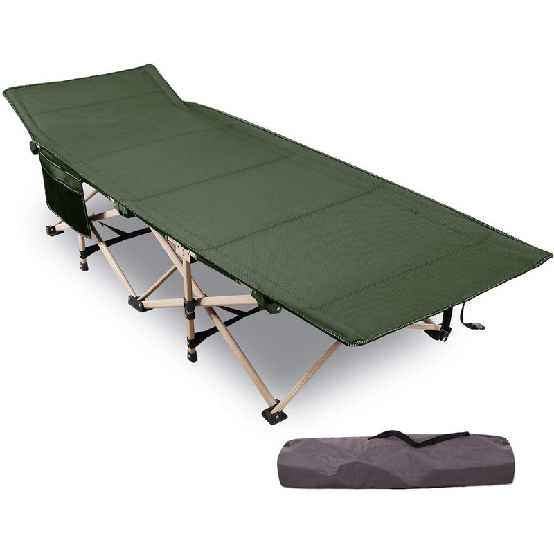 Lit de camp pliant avec surmatelas pour adultes, Vert / gris