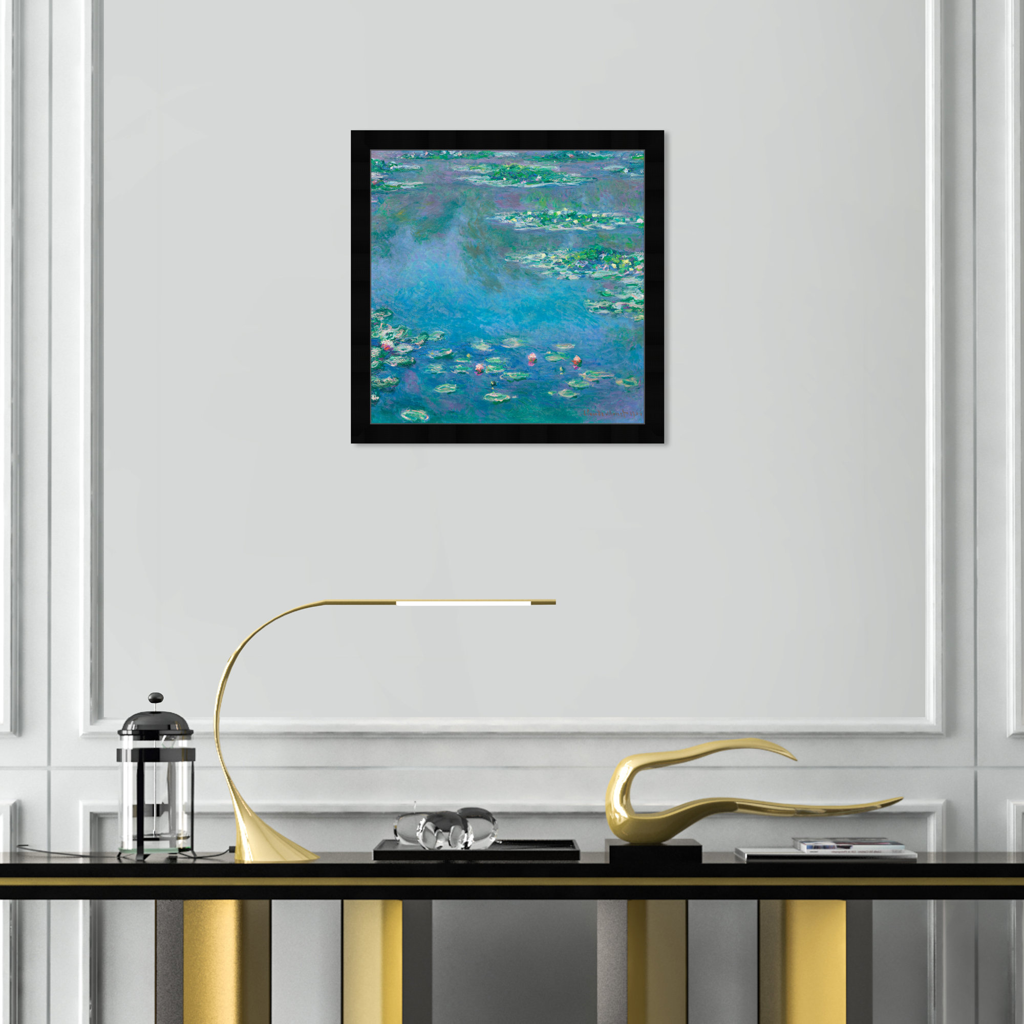 Classic Water Lilies in a Pond by Birch Lane™ - Picture Frame Print, Black, 18" H x 18" W