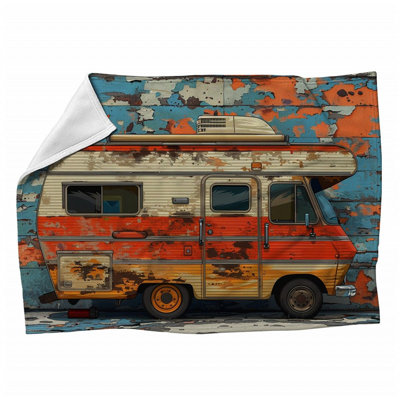 Camper Van Travel Machine Printed Throw Blanket