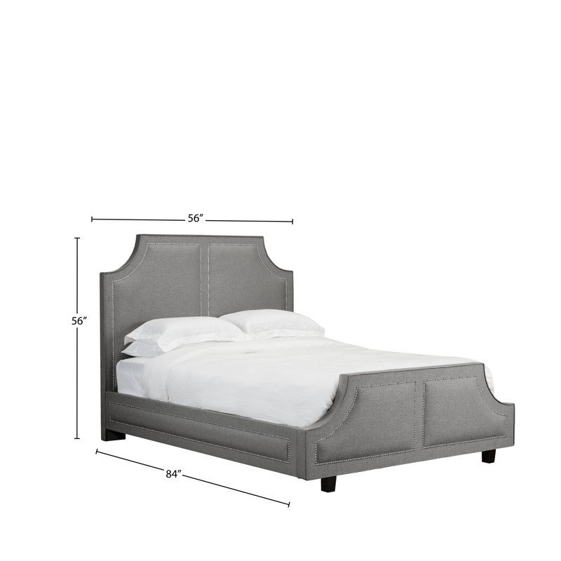 Lit plateforme en tissu d’ameublement Stoller, Double, Lin - Gris anthracite