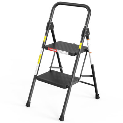 Folding 2 Step Ladder, 2 Step Stool for Adults, 2 Step Ladder Step Stool with Cushioned Handle, Wide Pedal, 330Lbs Load Heavy Duty