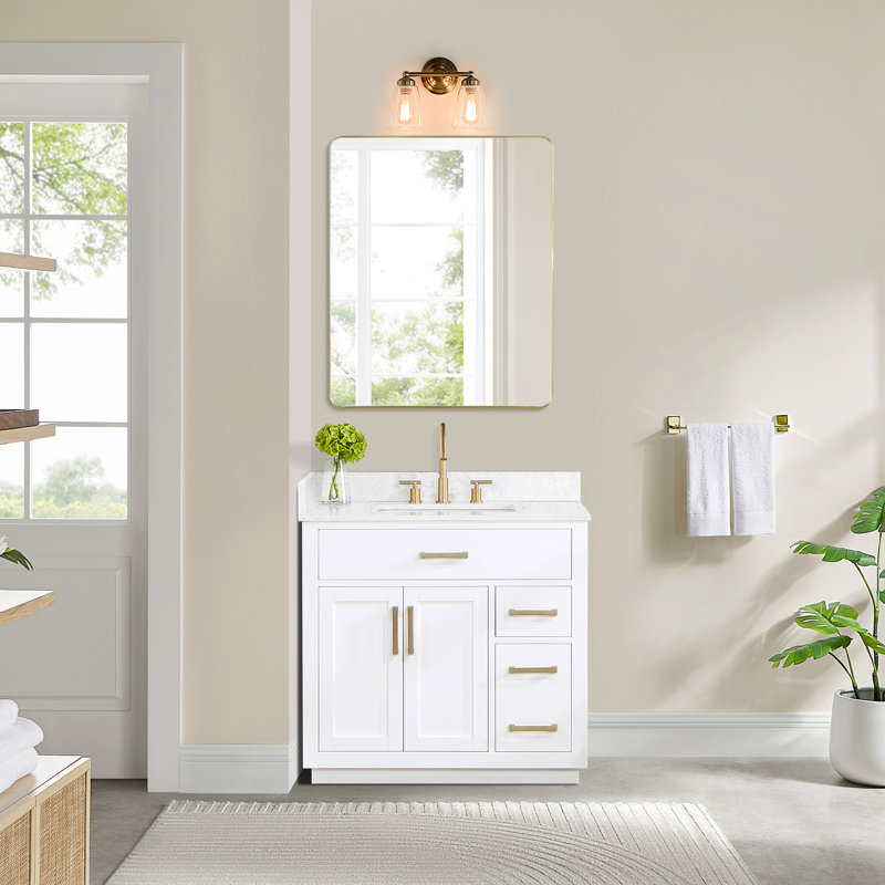 Ensemble de meuble-lavabo simple 36 po Gavino, Doré, Blanc