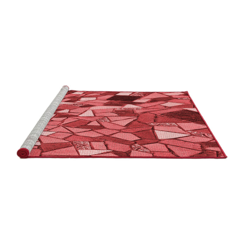 Tapis tissé à la machine en rouge, Rond 3 pi
