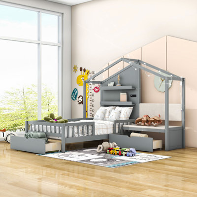 Sedgefield Twin 2 Drawer House Bed with Shelves by Harper Orchard