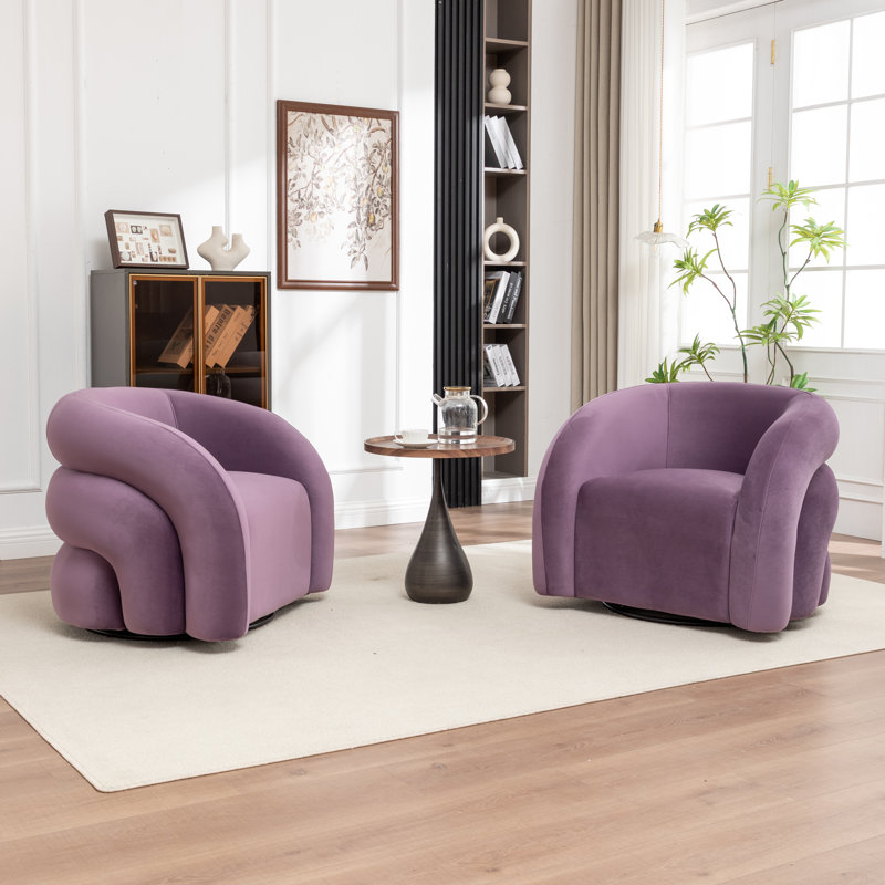 Fauteuil demi-tonneau pivotant rembourré Coyle, Mauve