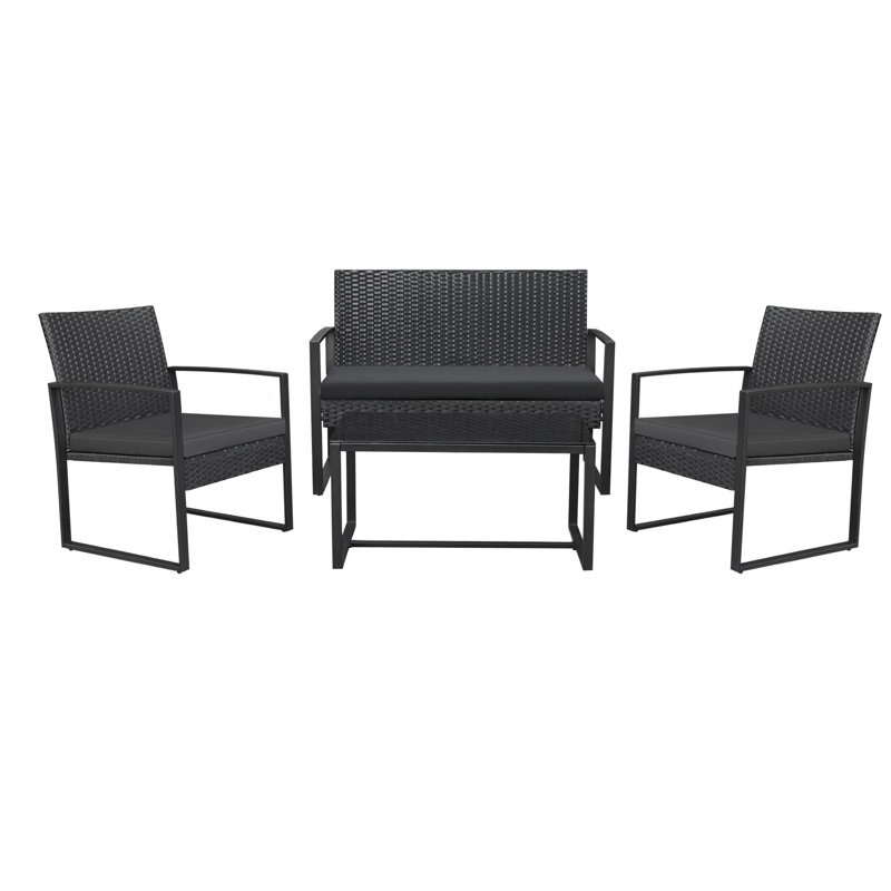 Keyshawn 4 - Person Patio Conversation Set with Cushions, Black