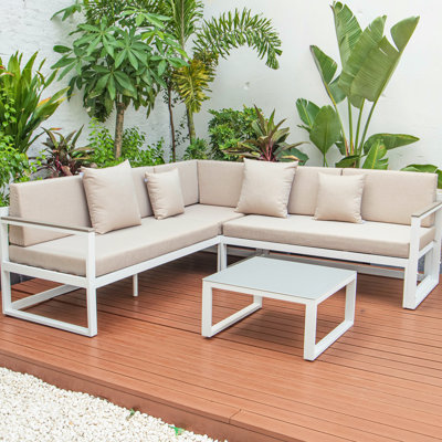 Chelsea Modern Aluminum Outdoor Conversation Set with Sofa, Loveseat & Coffee Table – Zippered Cushion Covers & Adjustable Headrest