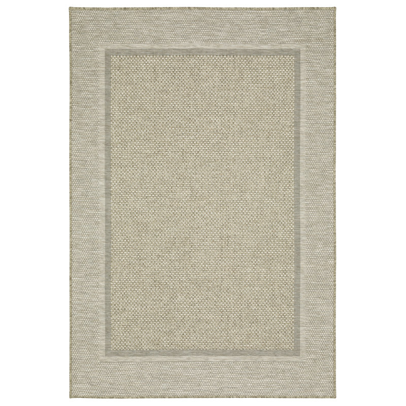 Tapis intérieur / extérieur en polypropylène tissé à la machine en brun clair / gris, Rectangle 6 pi 7 po x 9 pi 2 po