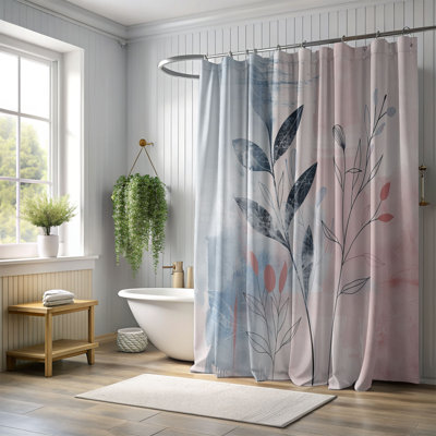 Rideau de douche standard rose et bleu Wabi Sabi