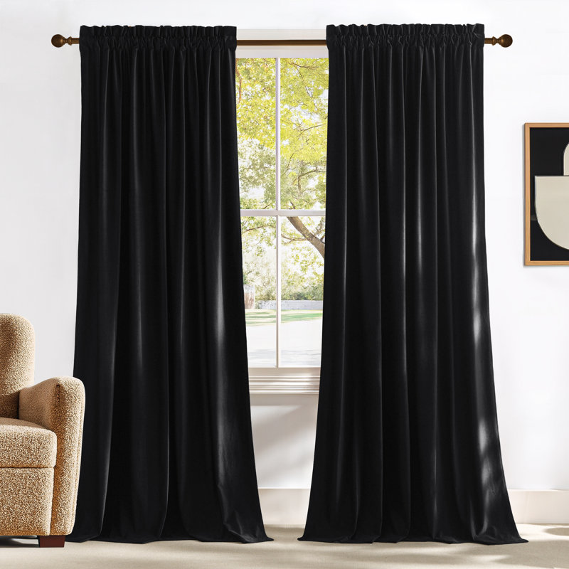 Velvet Curtains Thermal Insulated Sound Reducing Heavy Matt Heat & Chill Resistant Drapes for Home Decoration, 2 Panel, Black