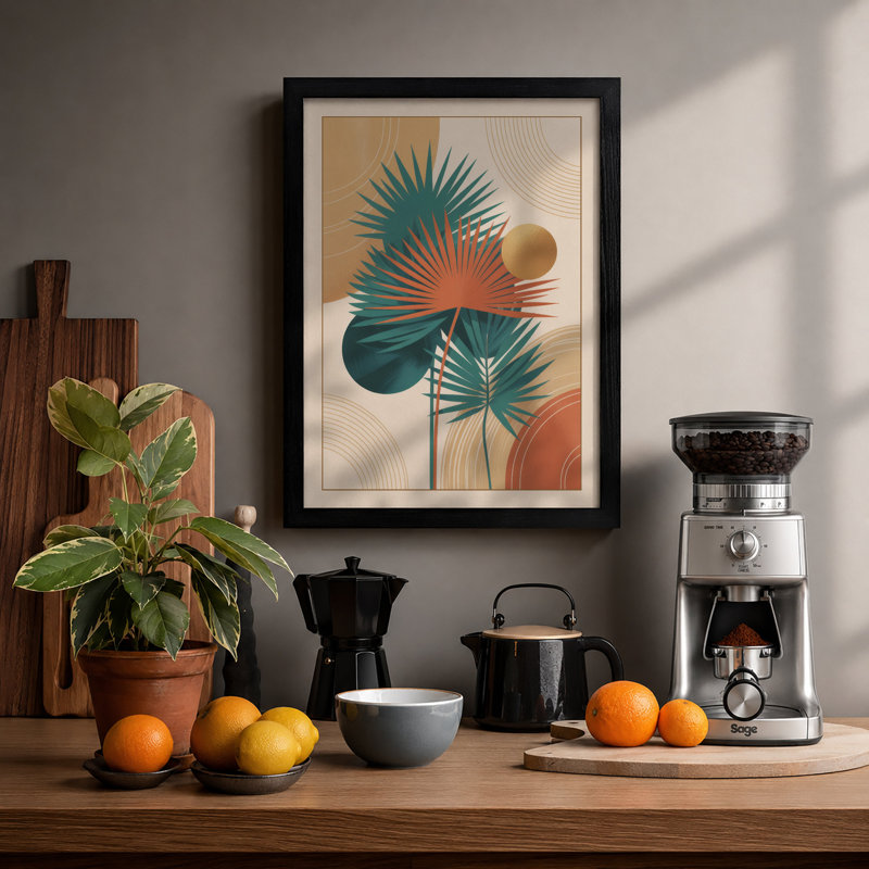 Geometric Palm Forms Botanical - Print, Black, A4 - 29.7 x 21.0 cm