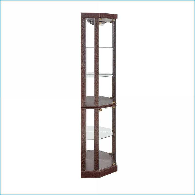 Cabinets with Built-in Lighting - Traditional Dark Cherry Living Room Corner Curio | MDF+Glass, Cherry