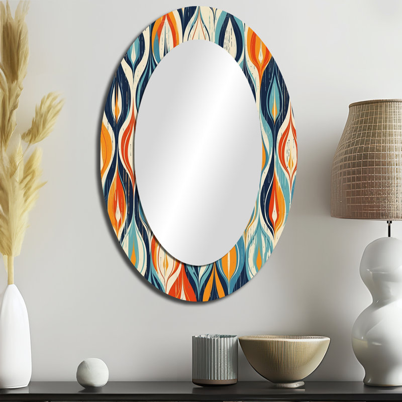 Orange et bleu Botanical Symphony III - Miroir mural moderne ovale, 36 po x 24 po
