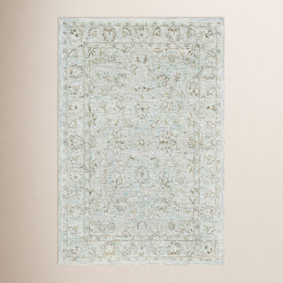 Cait Aqua Light Gray Hand-Tufted Floral Wool Rug