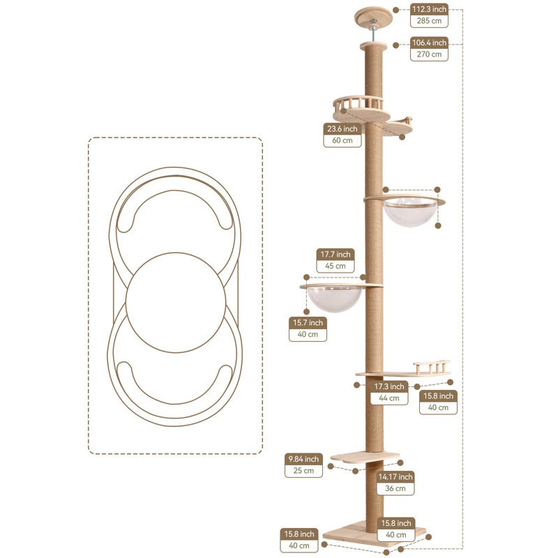 Floor To Ceiling Cat Tree Height Adjustable, Sturdy Tall Cat Tree With Scratching Posts, Cat Tower For Indoor