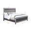 Modern Glamour King Bed With Upholstered Headboard, Mirror Accents, And Led Lights In Grey Upholstery Lights, Construction