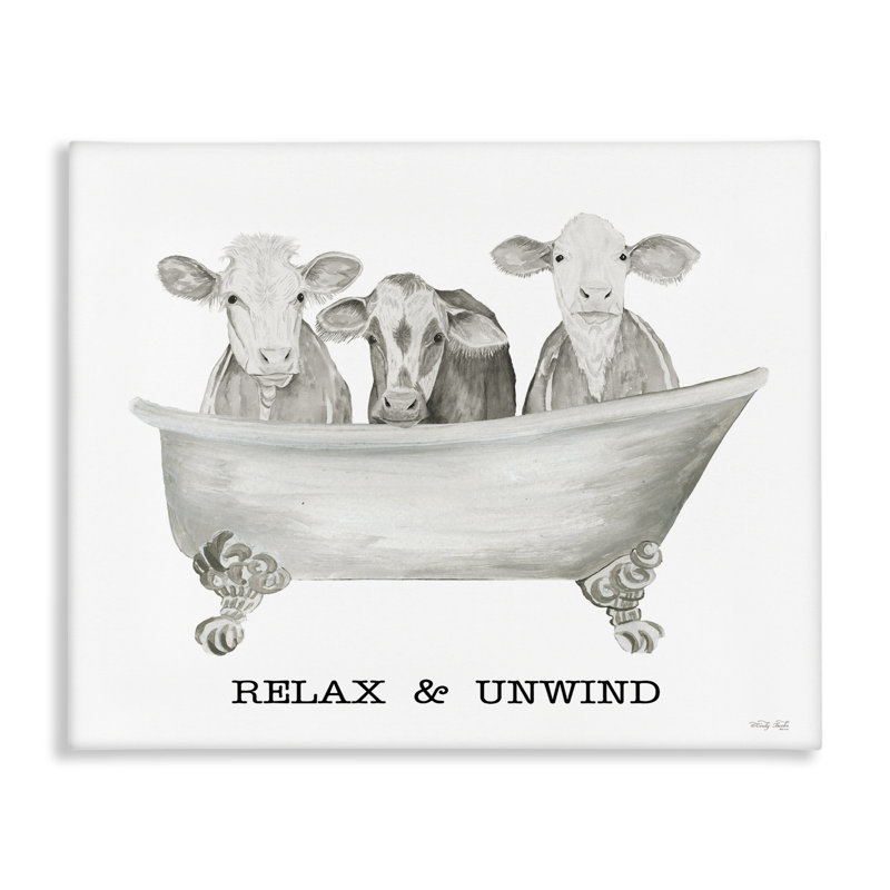 «Relax Unwind Cow Tub Canvas» par Cindy Jacobs, H 16 po x l 20 po