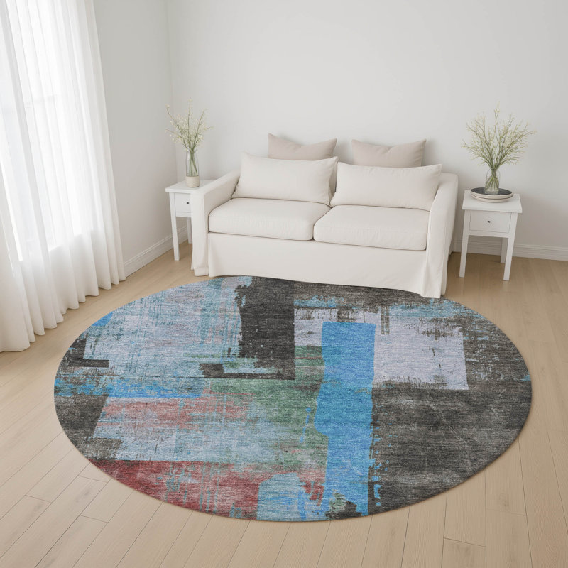 Premium Machine Washable Otte AMF1779 Blocks Rug, Round 8'