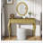 Luxury Makeup Vanity Desk with Oval Mirror, 3-Drawer Dressing Table for Jewelry Storage, Elegant Console Table for Entryway, Living Room & Bedroom, Stylish Home Decor,Gold-1566057790