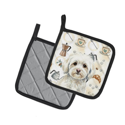White Havanese Coffee Bar Pair of Pot Holders