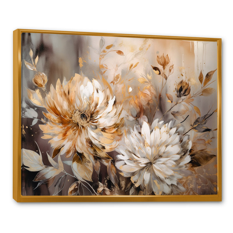 «Rozyn Chrysanthemum Artistry», reproduction d'art, Cadre flottant doré, H 16 po x l 32 po x P 1 po