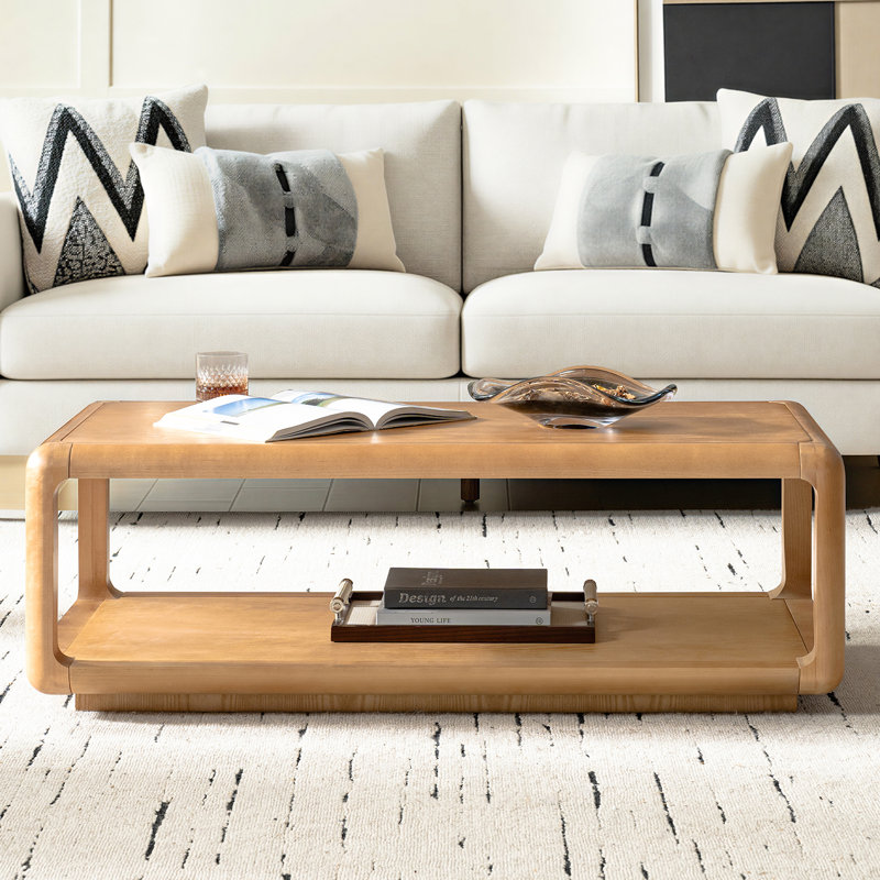 Table basse moderne en bois massif avec base ouverte Arved, Chêne