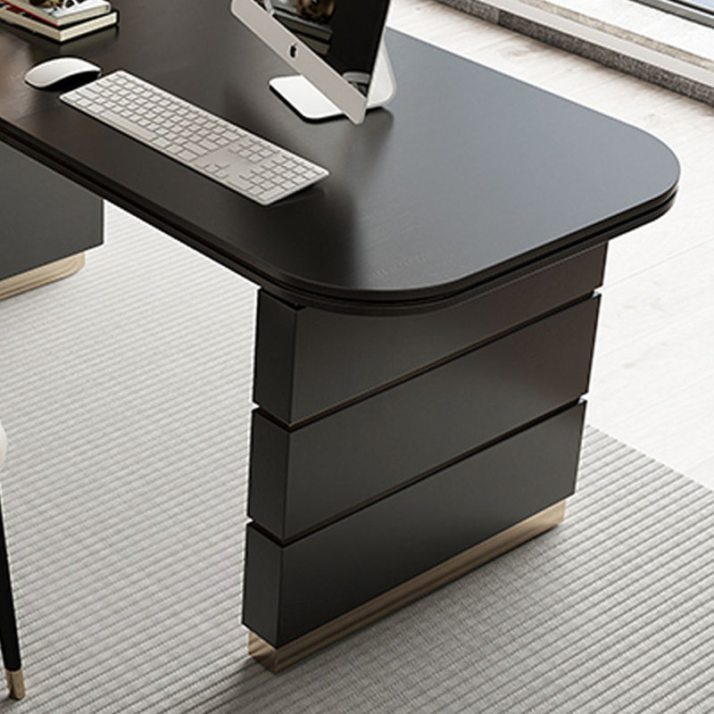Bureau rectangulaire en bois massif noir, Retour à gauche, H 30,71 po x l 55,12 po x P 23,62 po
