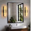 Ensemble de 2 appliques murales linéaires modernes à DEL intégrées en albâtre naturel, noir mat-129434535-129434537