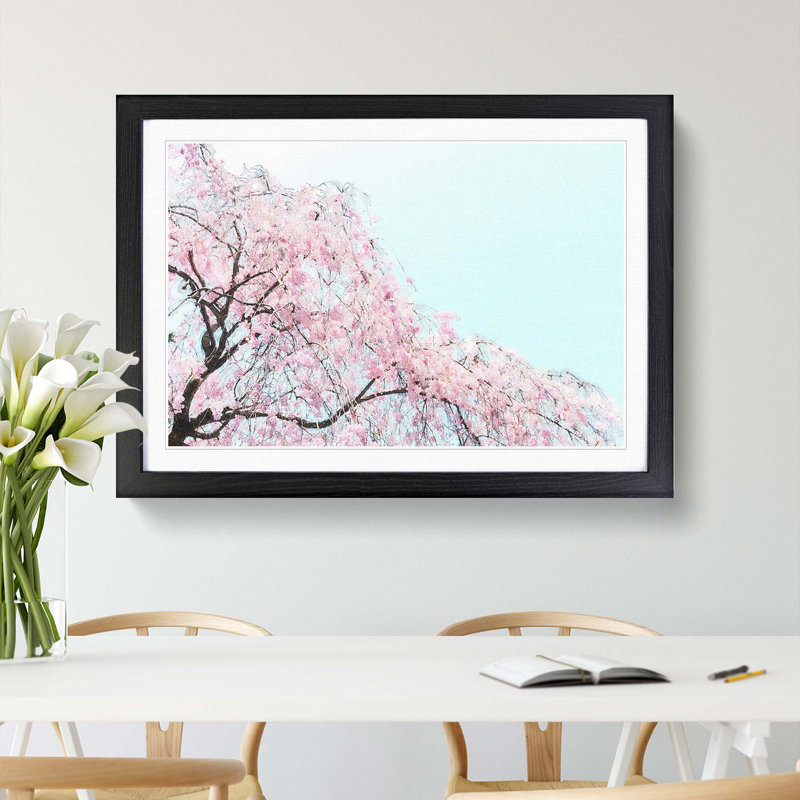 Pink Cherry Blossom Tree - Picture Frame Painting Print, Black Framed, 27cm H x 36cm W x 2cm D