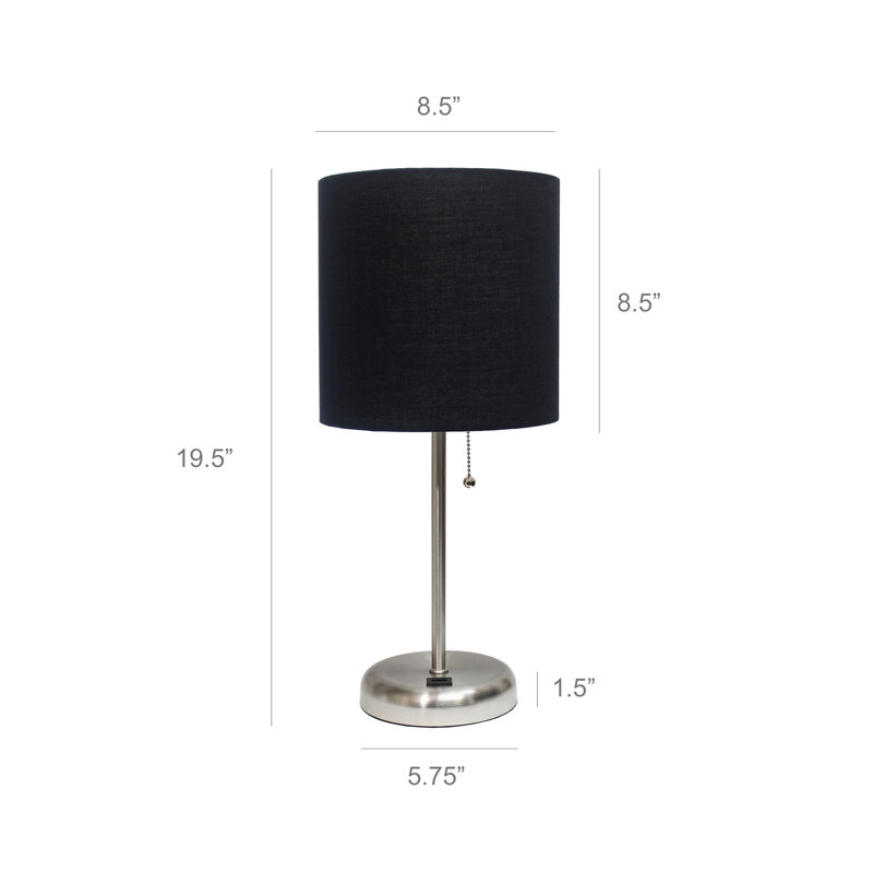 Delp Metal USB Table Lamp, Black, Silver, Yes