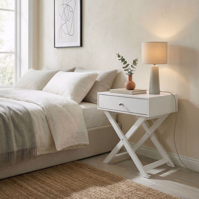 Garo 1 Drawer Bedside Table, White