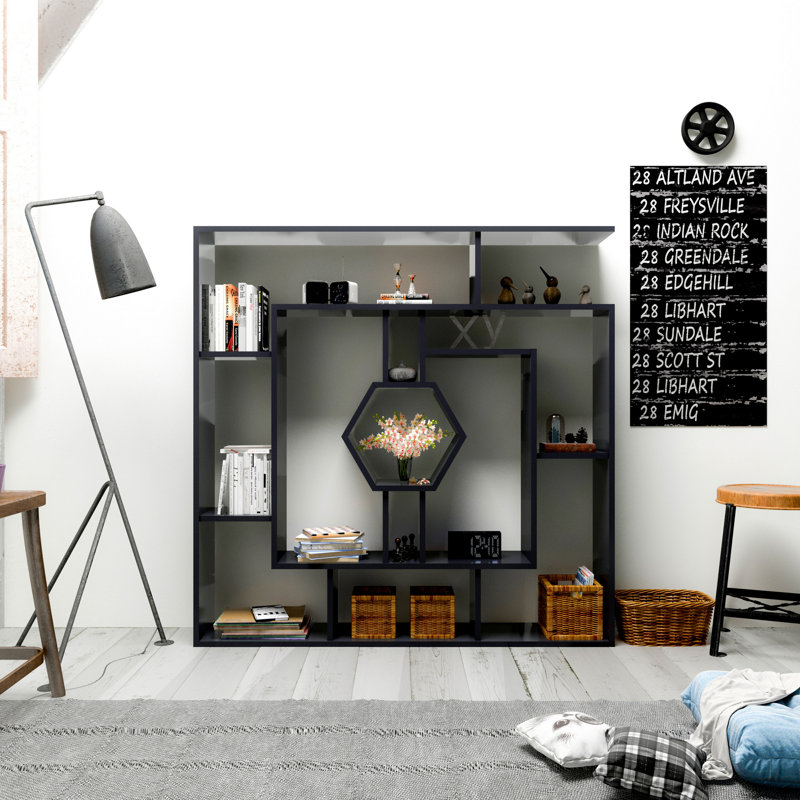 134cm H x 134cm W Geometric Bookcase, Black