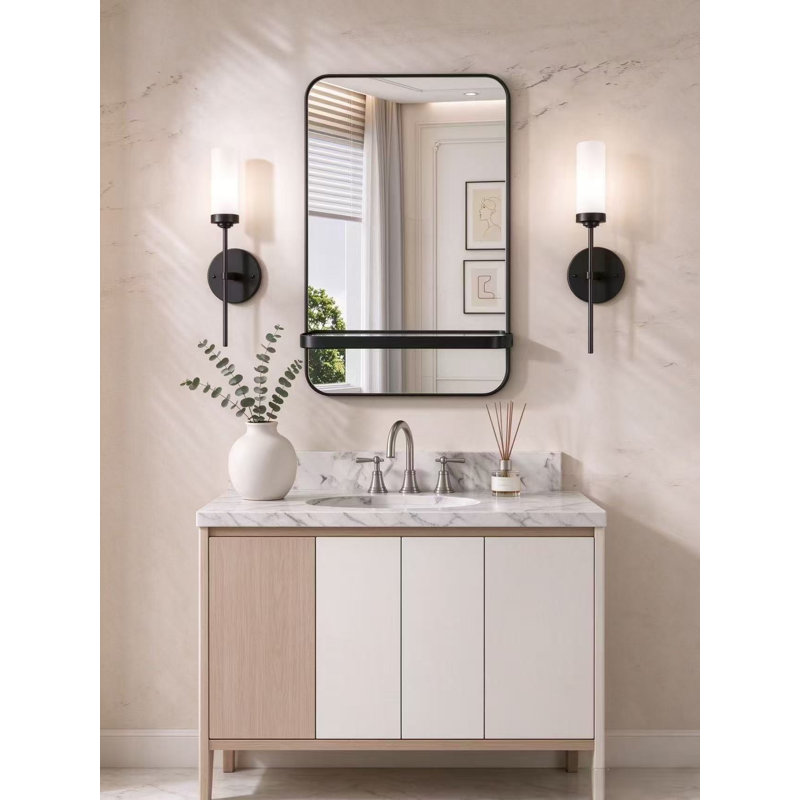 Miroir de courtoisie mural rectangulaire arrondi avec verre HD