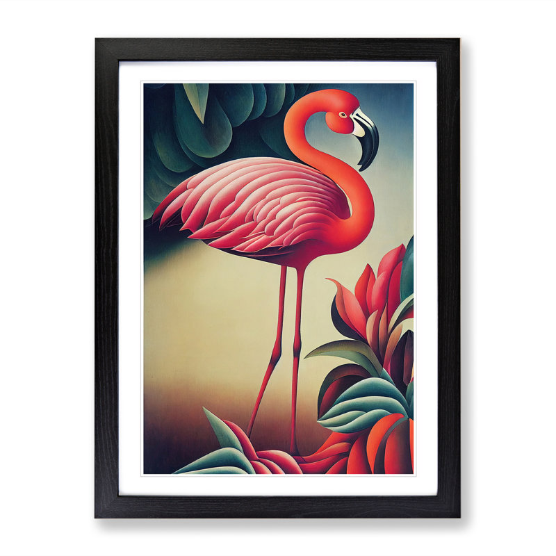 Curious Flamingo - Single Picture Frame Print, Black, 34cm H x 25cm W x 2cm D